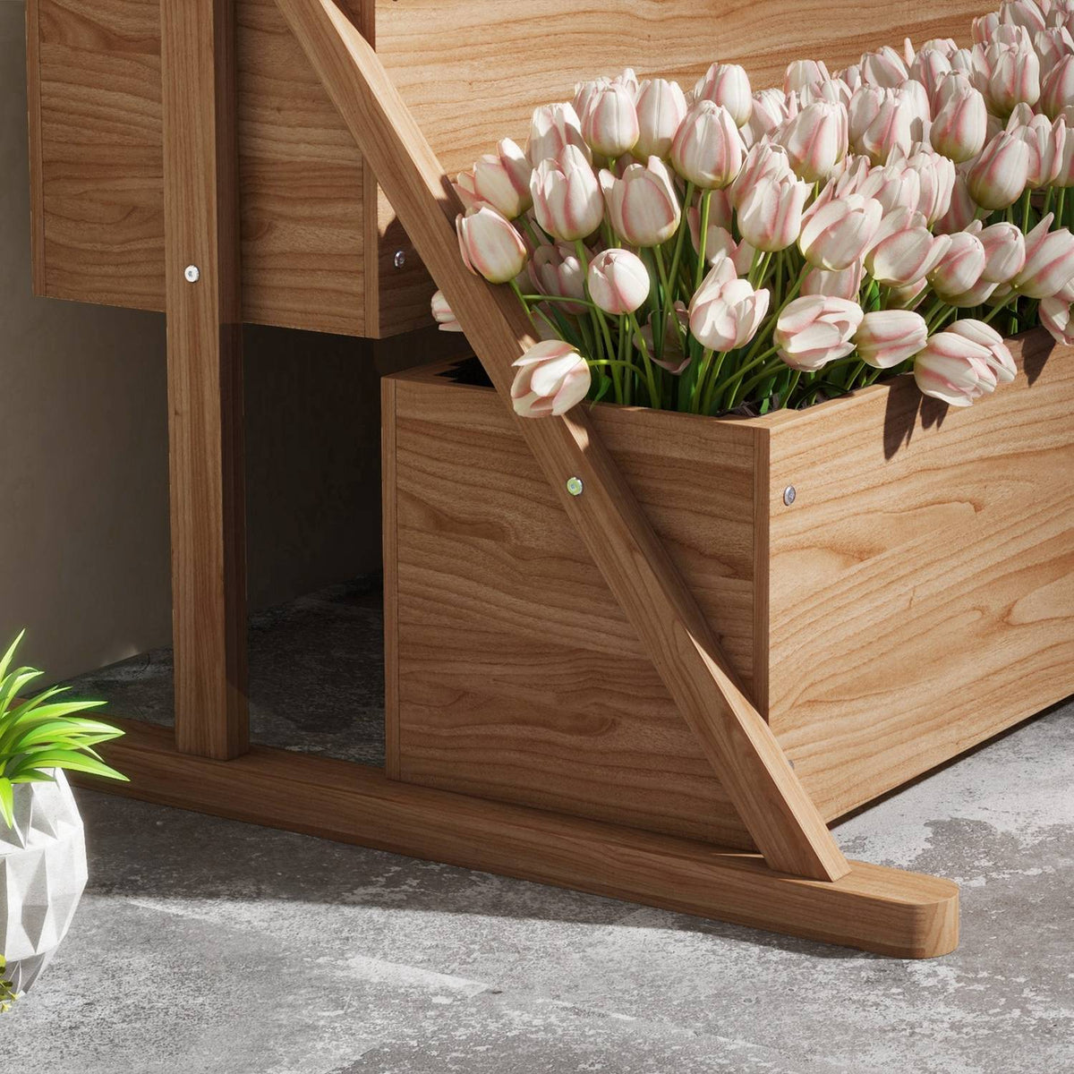 Raised Bed Wooden 3-Tier Flower Box With Inner Fleece, For Garden And Balcony, 108X80X140Cm, Natural