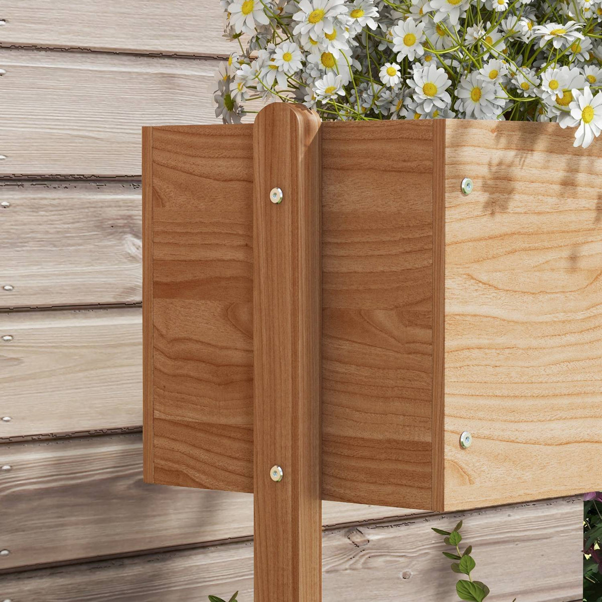 Raised Bed Wooden 3-Tier Flower Box With Inner Fleece, For Garden And Balcony, 108X80X140Cm, Natural