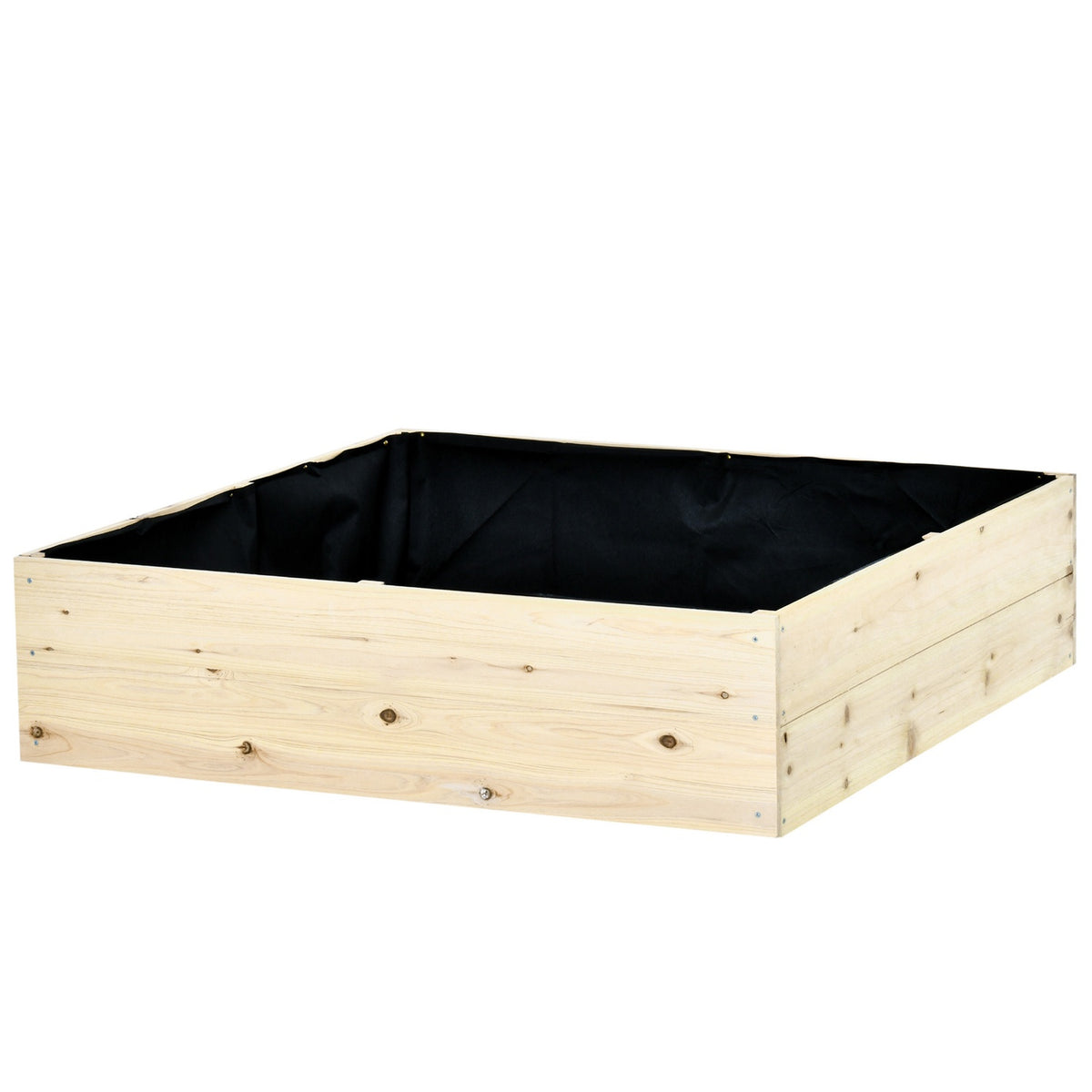 Raised Bed Wooden Garden Bed With Non-Woven Fabric, Plant Pot For Balcony And Garden, Natural, 117X117X30Cm