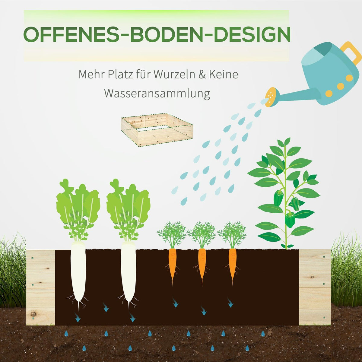 Raised Bed Wooden Garden Bed With Non-Woven Fabric, Plant Pot For Balcony And Garden, Natural, 117X117X30Cm