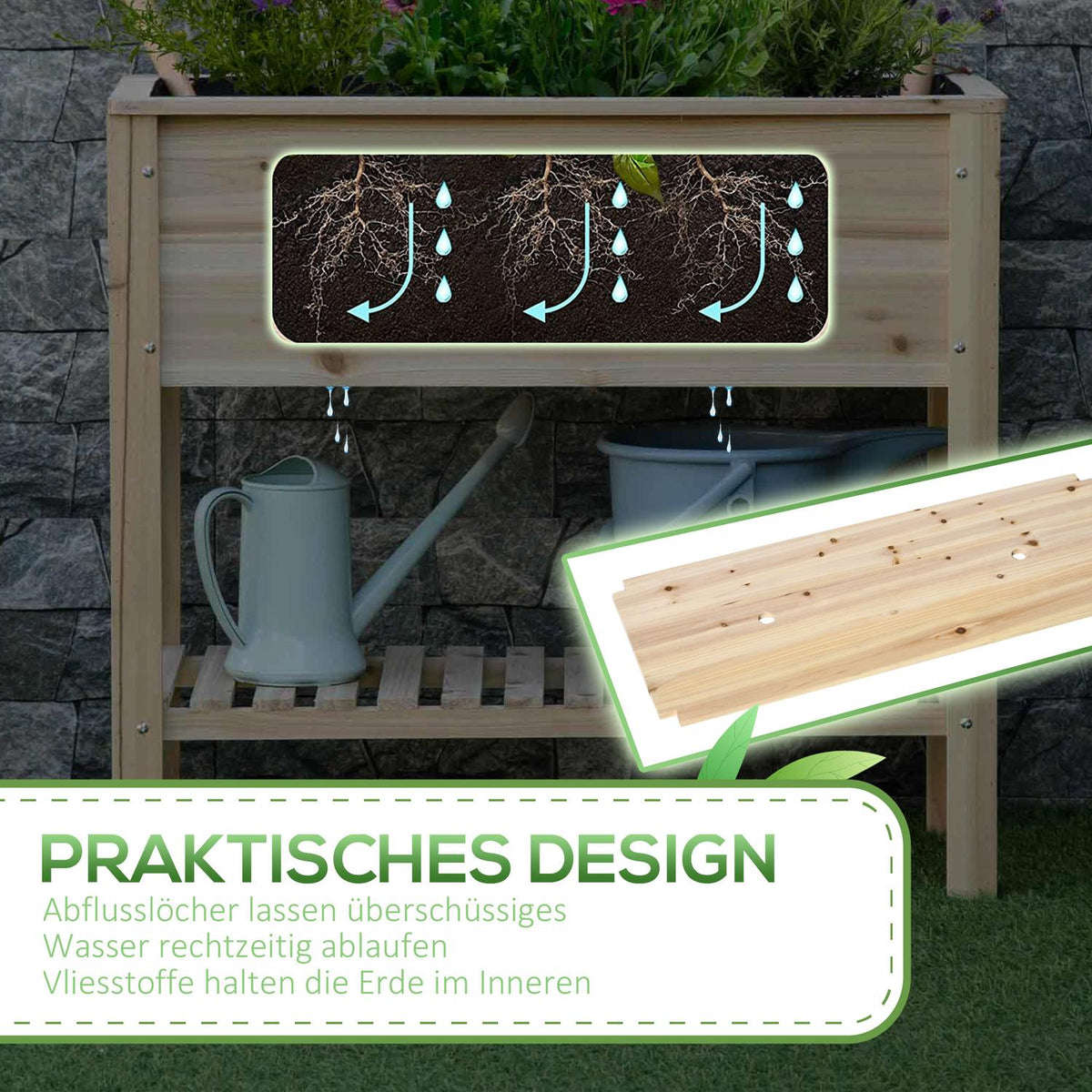 Raised Bed Wooden Plant Box With Irrigation System Flower Box Flower Pot Herb Bed Natural 90 X 40 X 81 Cm
