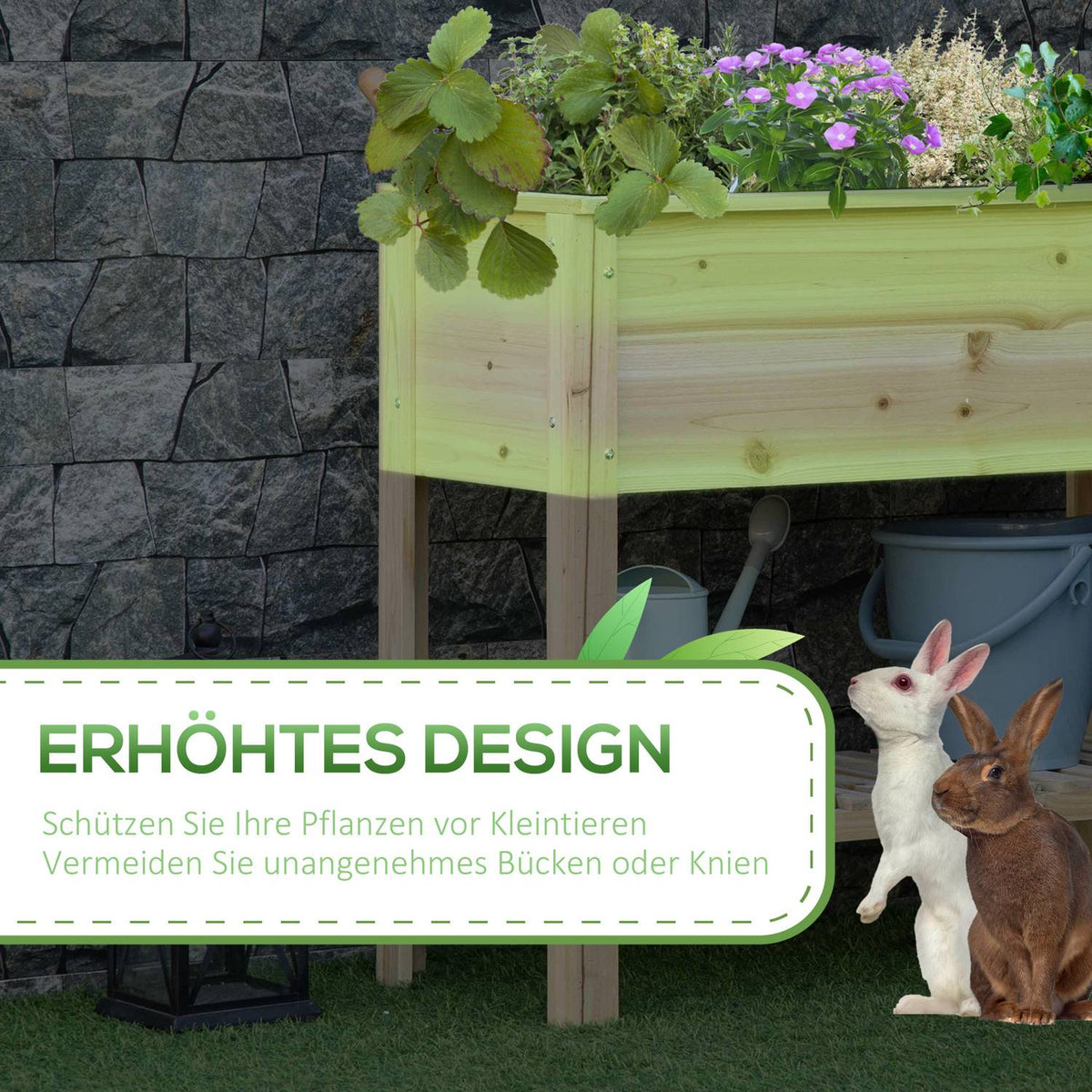 Raised Bed Wooden Plant Box With Irrigation System Flower Box Flower Pot Herb Bed Natural 90 X 40 X 81 Cm
