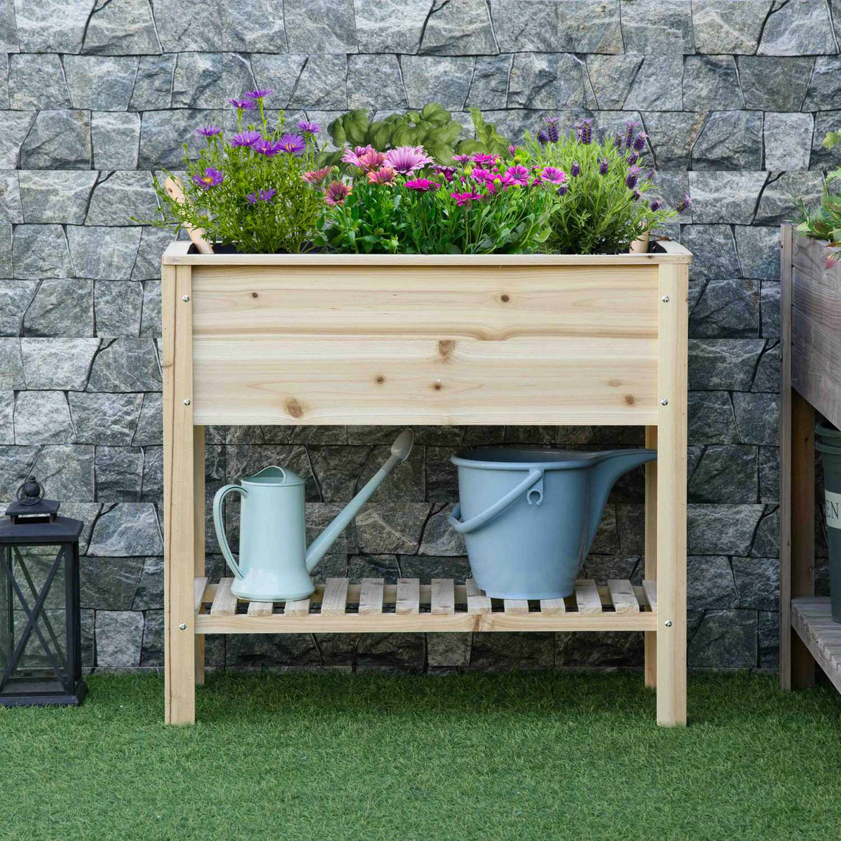 Raised Bed Wooden Plant Box With Irrigation System Flower Box Flower Pot Herb Bed Natural 90 X 40 X 81 Cm