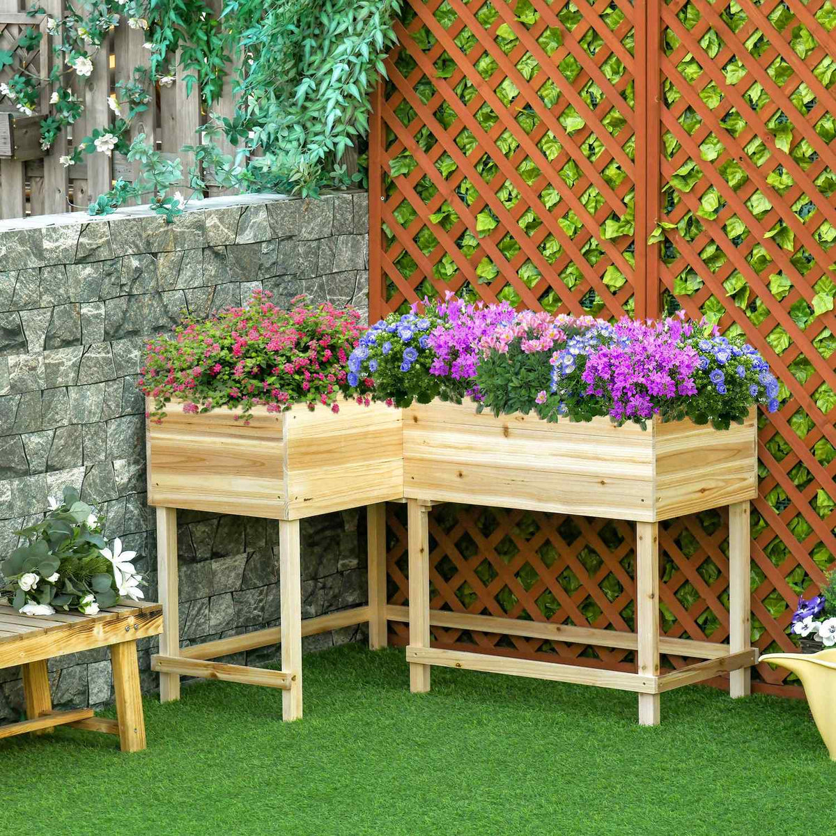 Raised Bed Wooden Plant Box With Irrigation System Non-Woven Fabric Flower Box Flower Pot Herb Bed Natural 122 X 91 X 81 Cm