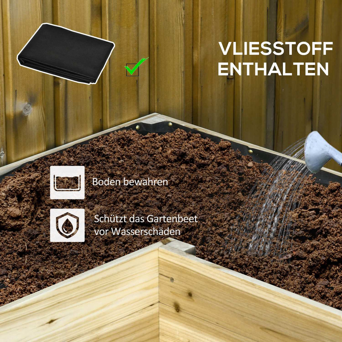 Raised Bed Wooden Plant Box With Irrigation System Non-Woven Fabric Flower Box Flower Pot Herb Bed Natural 122 X 91 X 81 Cm