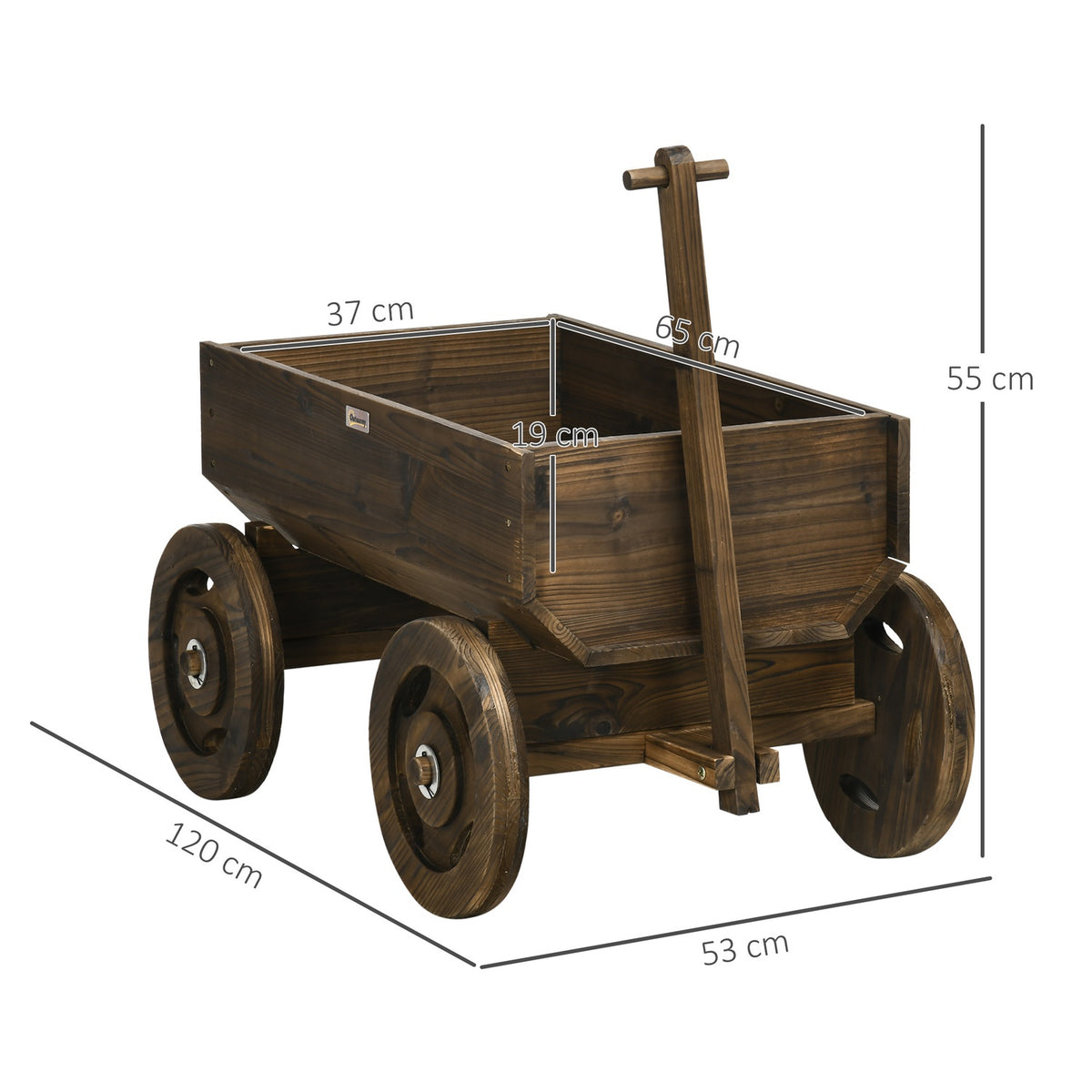 Raised Bed Wooden Trolley Design Flower Box, Plant Trolley, Load Capacity Up To 50 Kg, Charred, 120X53X55Cm