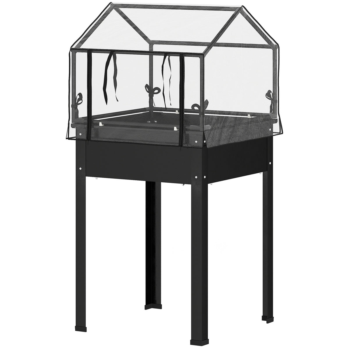 Raised Bed with Cover, Raised Herb Bed with Drainage Holes, Metal Plant Box, Weather Resistant Vegetable Bed, Garden Bed, Plant Bed for Garden, Balcony, 60 x 60 x 120 cm, Black