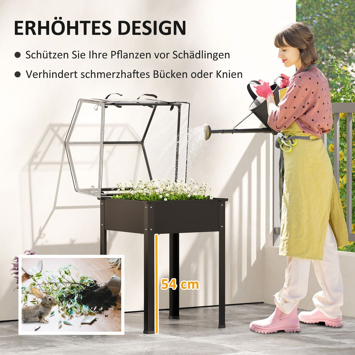 Raised Bed with Cover, Raised Herb Bed with Drainage Holes, Metal Plant Box, Weather Resistant Vegetable Bed, Garden Bed, Plant Bed for Garden, Balcony, 60 x 60 x 120 cm, Black