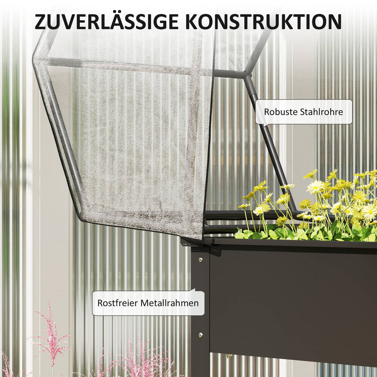Raised Bed with Cover, Raised Herb Bed with Drainage Holes, Metal Plant Box, Weather Resistant Vegetable Bed, Garden Bed, Plant Bed for Garden, Balcony, 60 x 60 x 120 cm, Black