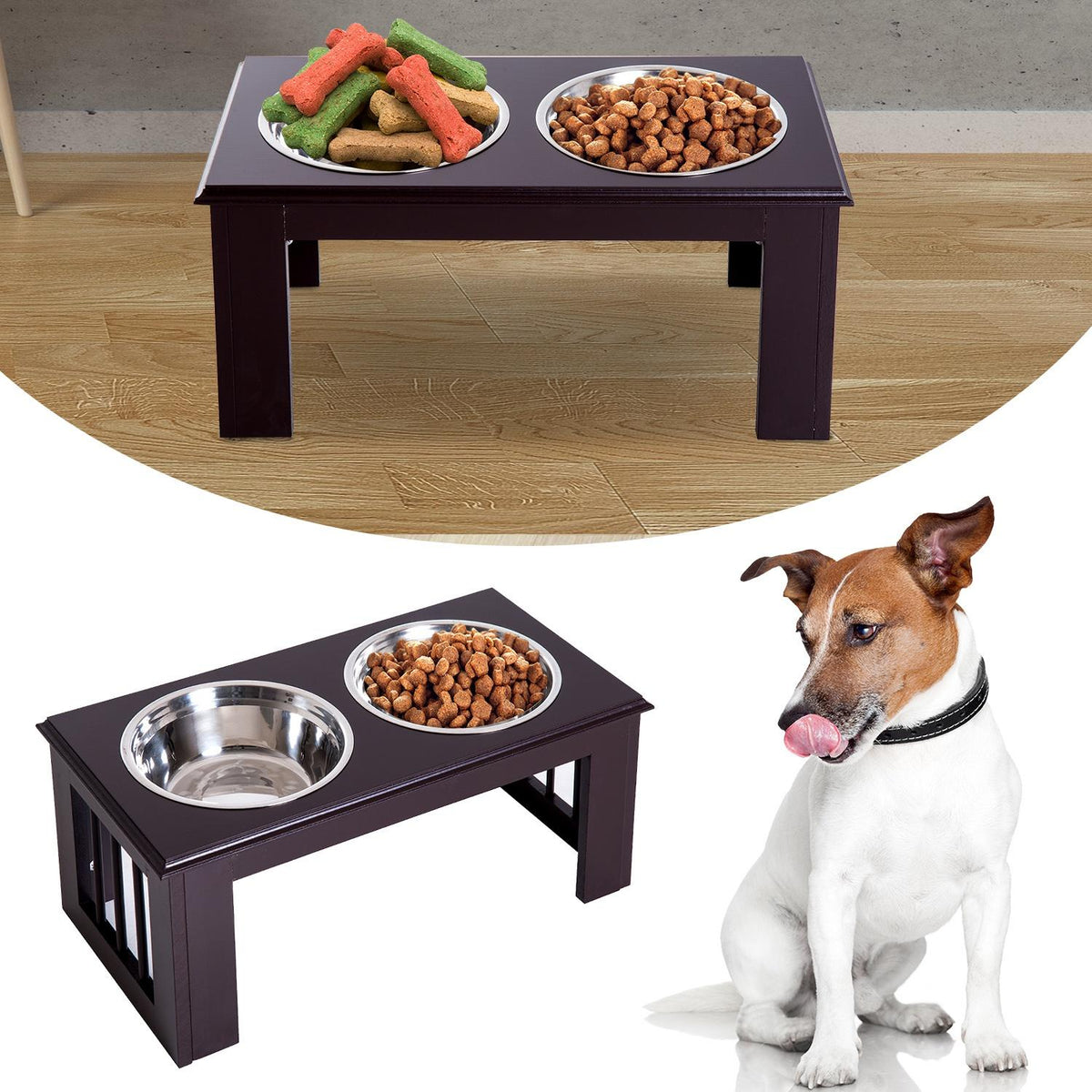 Raised Dog Bowl Food Bowl Stainless Steel Bowls Pet Food Bowl Mdf Coffee 23" X 12" X 10"