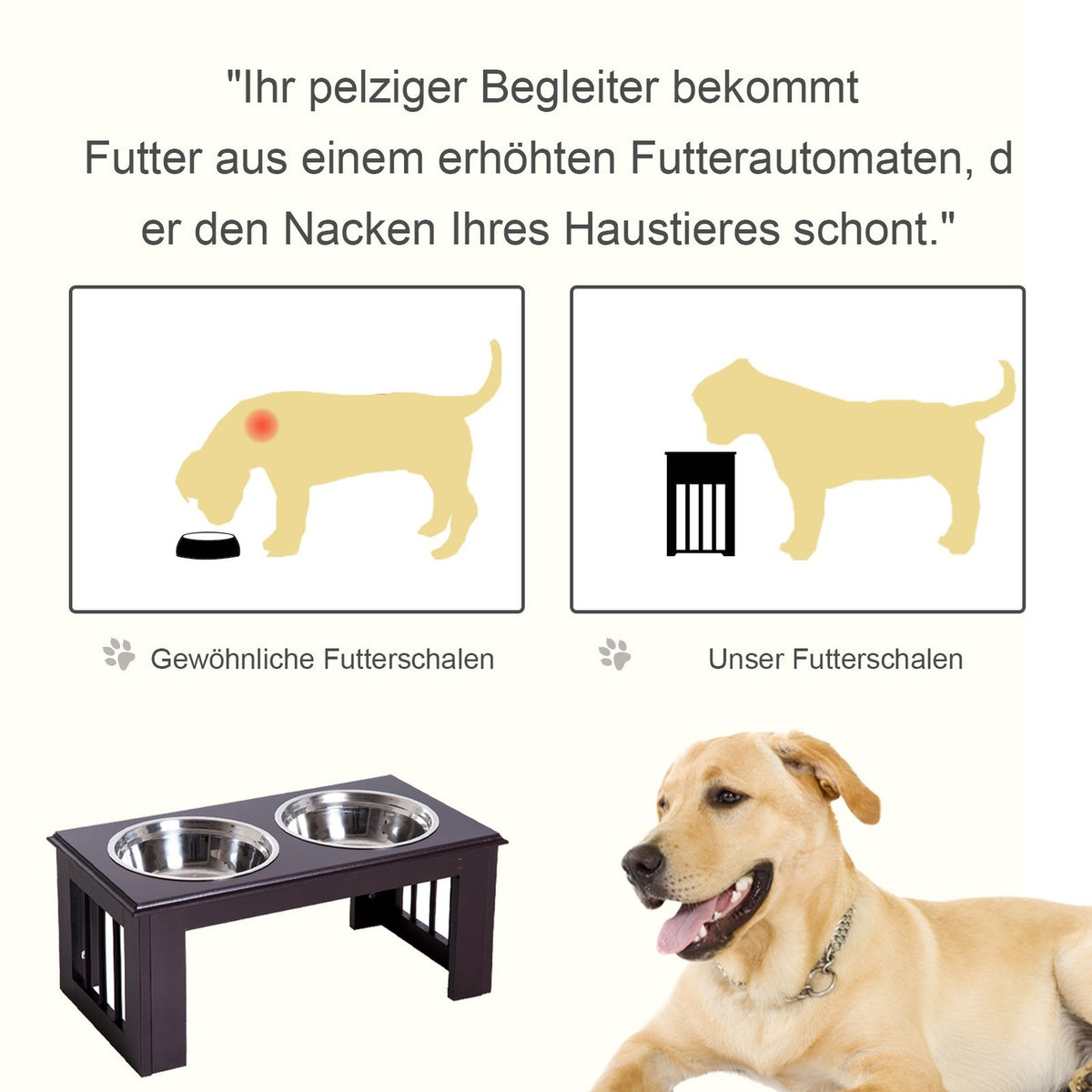 Raised Dog Bowl Food Bowl Stainless Steel Bowls Pet Food Bowl Mdf Coffee 23" X 12" X 10"