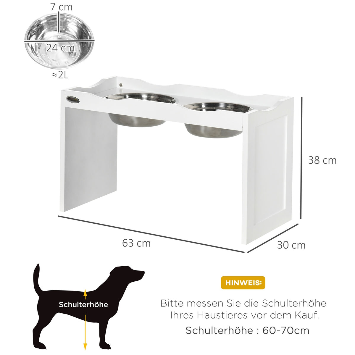 Raised Dog Bowl, Food Bowl With Raised Rim, 2 X 2L Removable Stainless Steel Dog Bowl, Feeding Bowl For Very Large Dogs, White