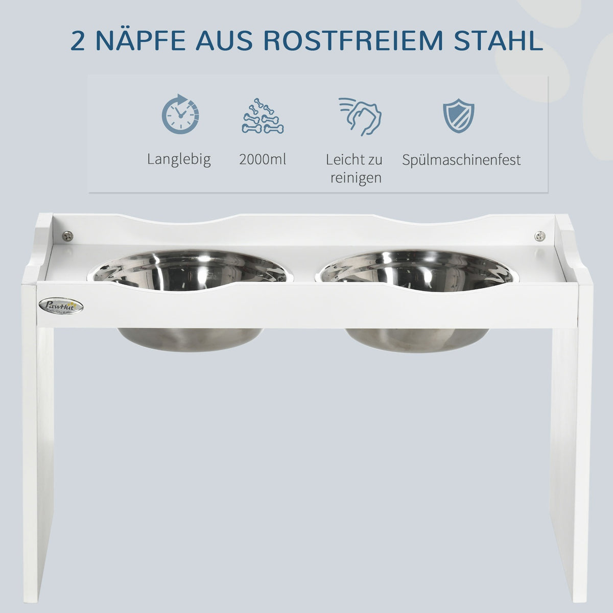 Raised Dog Bowl, Food Bowl With Raised Rim, 2 X 2L Removable Stainless Steel Dog Bowl, Feeding Bowl For Very Large Dogs, White