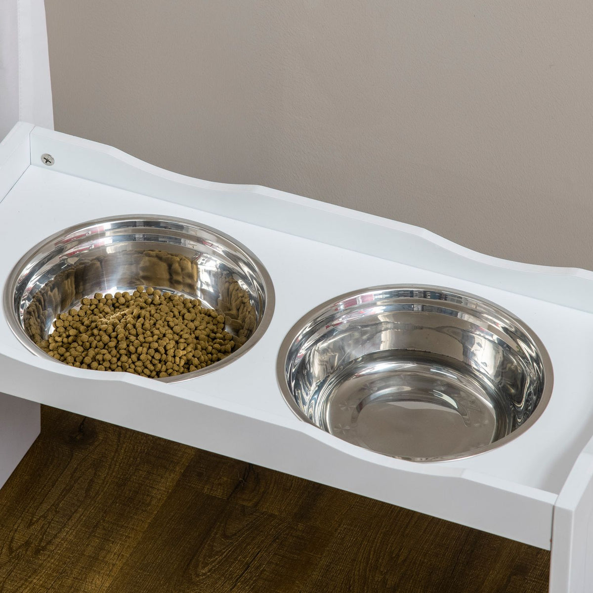 Raised Dog Bowl, Food Bowl With Raised Rim, 2 X 2L Removable Stainless Steel Dog Bowl, Feeding Bowl For Very Large Dogs, White