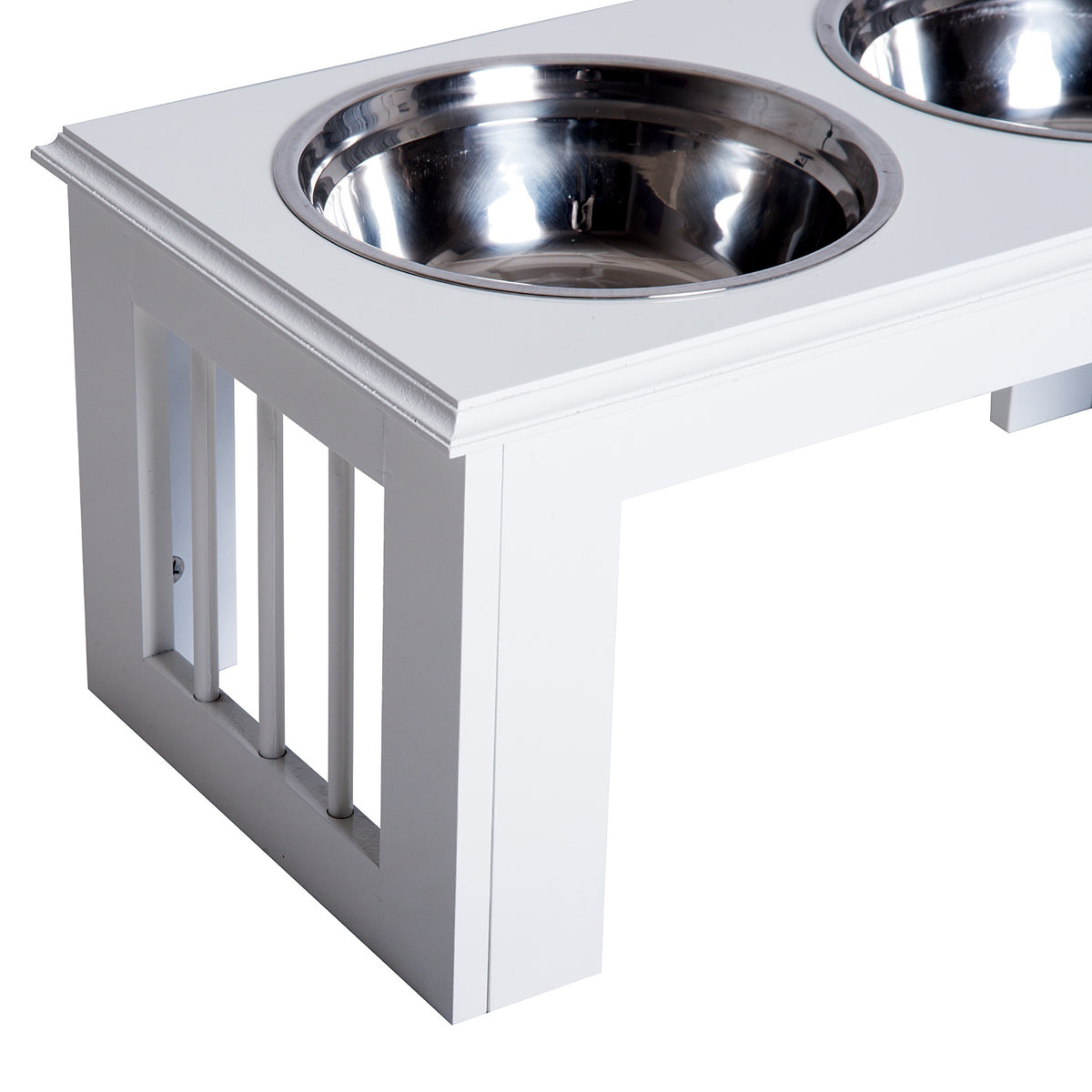 Raised Dog Bowl Food Bowl With Stainless Steel Bowls, Mdf, Anti-Slip, Easy Care, White, 58.4X30.5X25.4Cm