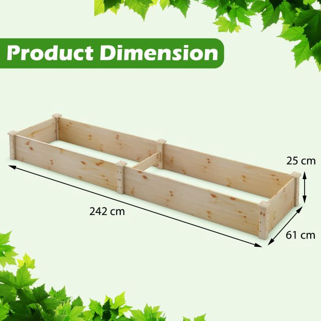Raised Garden Bed, Fir Wood, 240x60x25 cm, Open Base