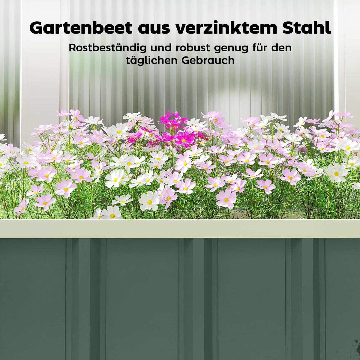 Raised Garden Bed, Galvanized Steel, Light Green, 136x52x31 cm