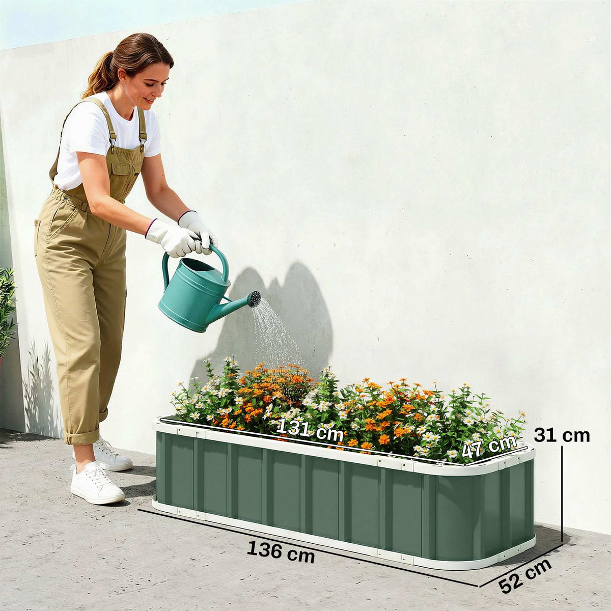 Raised Garden Bed, Galvanized Steel, Light Green, 136x52x31 cm