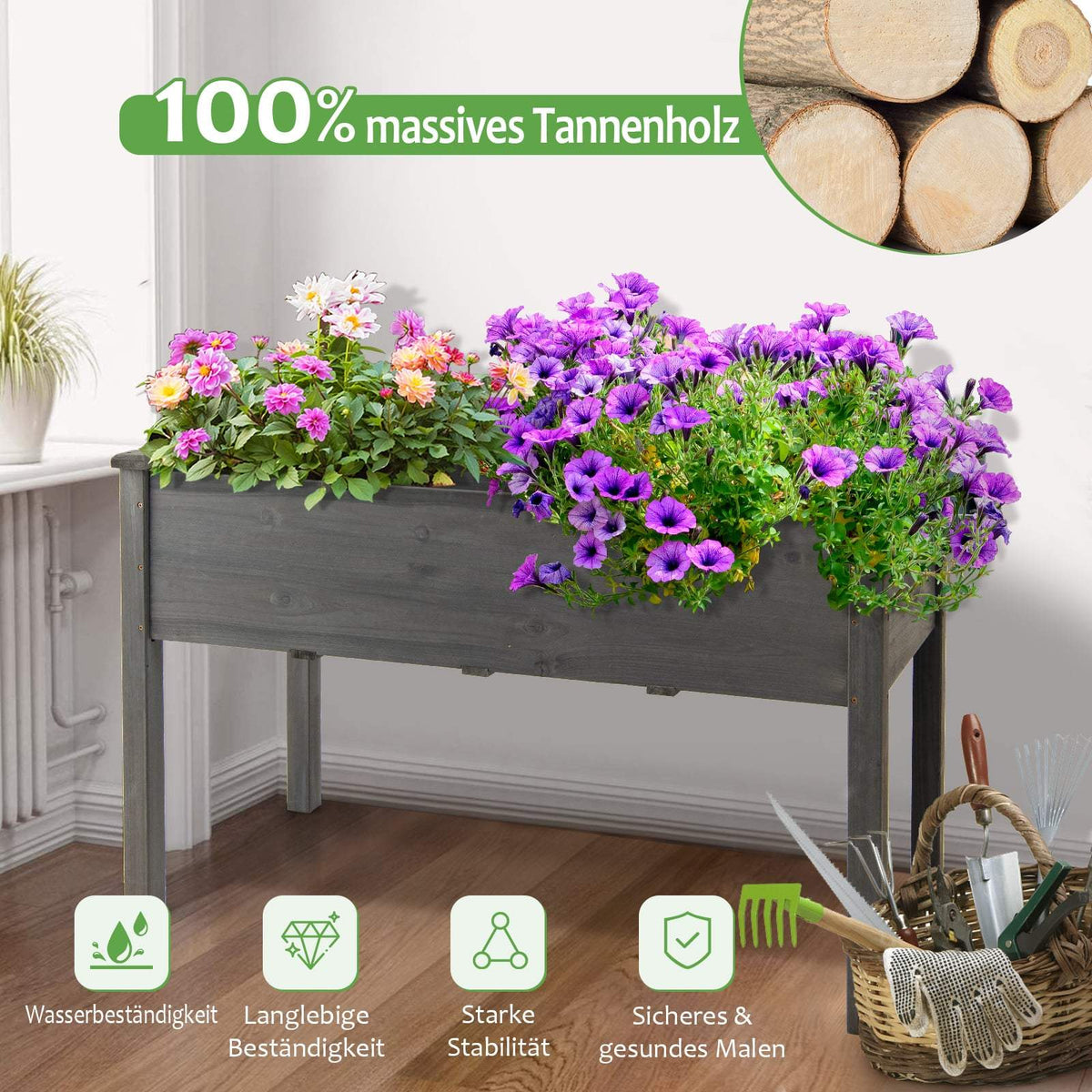 Raised Garden Bed, Large Wooden Planter Box, 125x59x76 cm