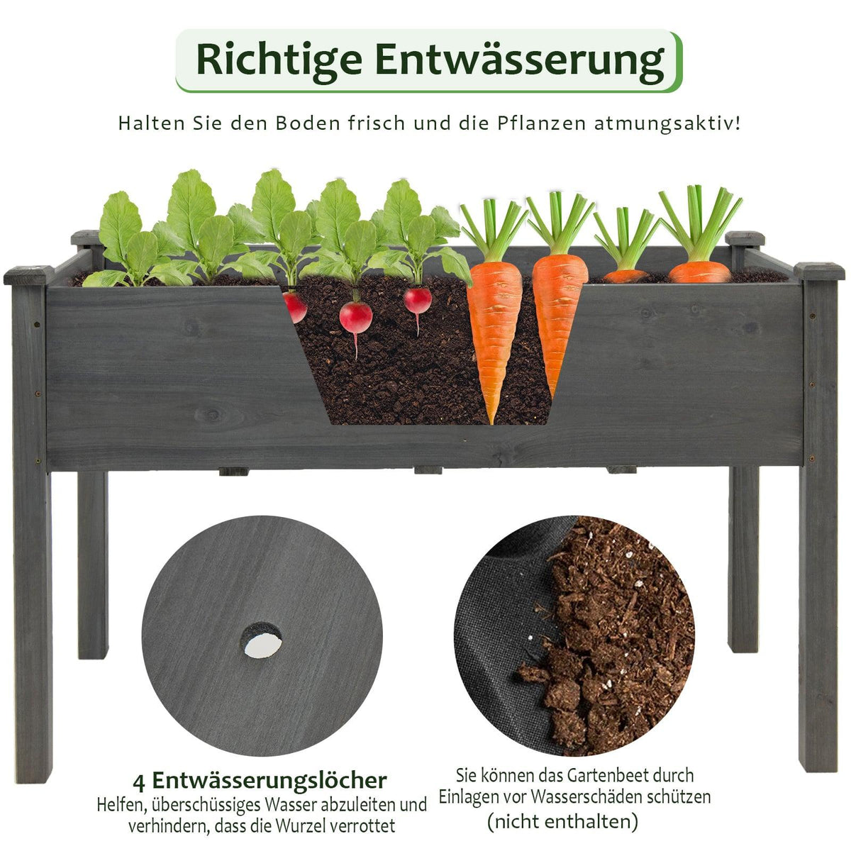Raised Garden Bed, Large Wooden Planter Box, 125x59x76 cm