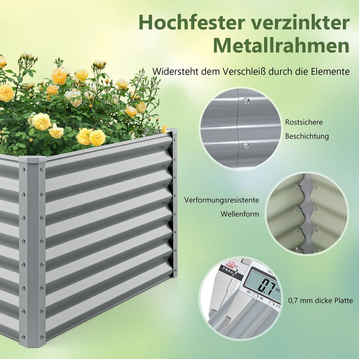 Raised Garden Bed, Metal, 180x95x60 cm, Open Bottom