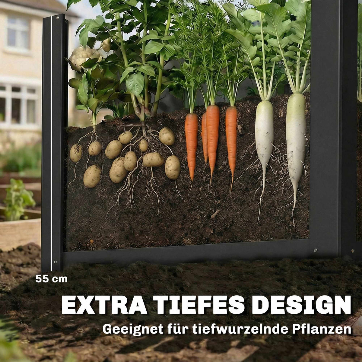 Raised Garden Bed, Open Base, Galvanized Steel, 102x52x55 cm