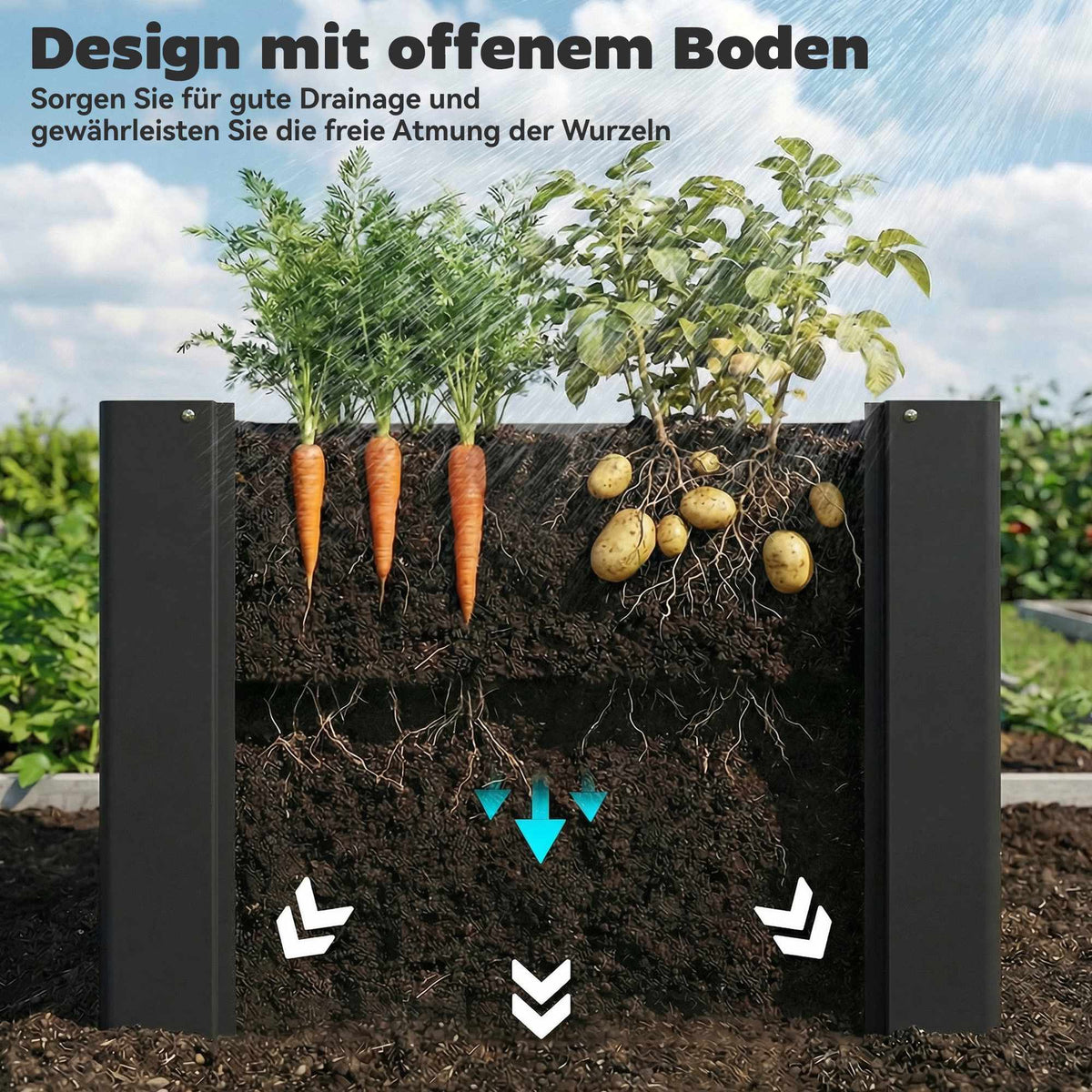 Raised Garden Bed, Open Base, Galvanized Steel, 102x52x55 cm