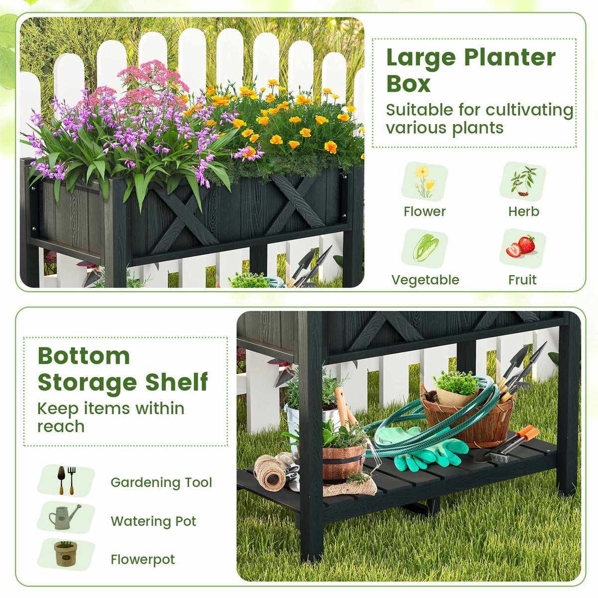 Raised Garden Bed Planter Box, HIPS Polywood, Black