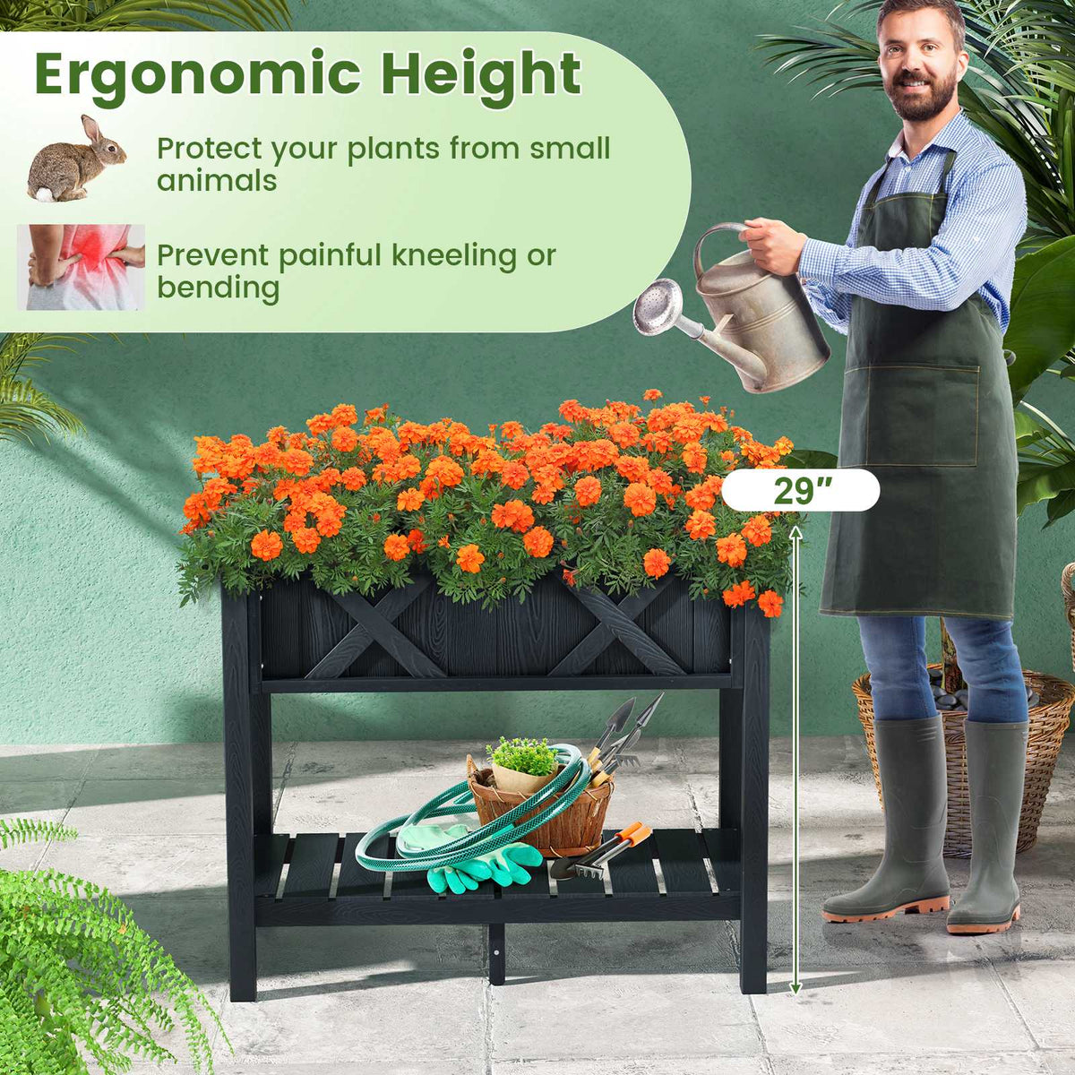 Raised Garden Bed Planter Box, HIPS Polywood, Black