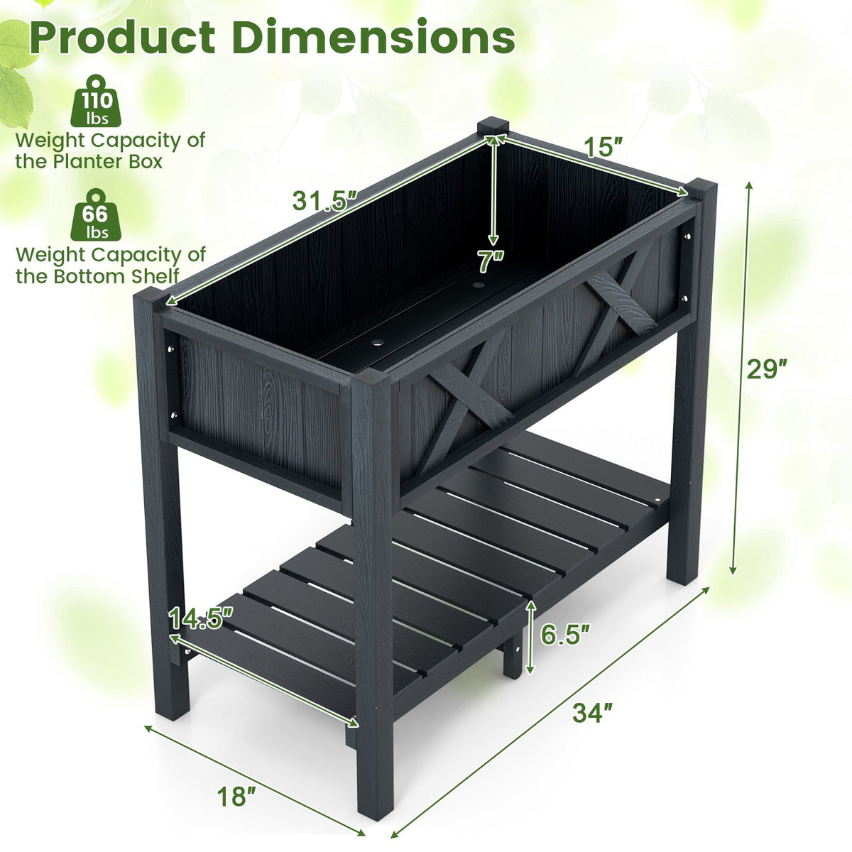 Raised Garden Bed Planter Box, HIPS Polywood, Black