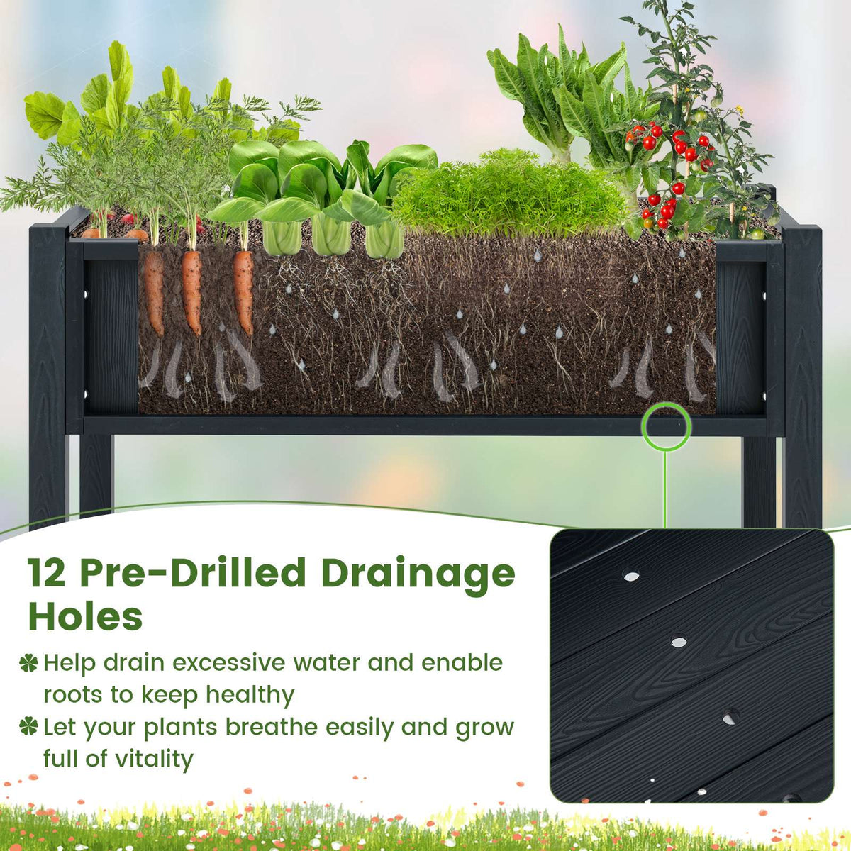 Raised Garden Bed Planter Box, HIPS Polywood, Black