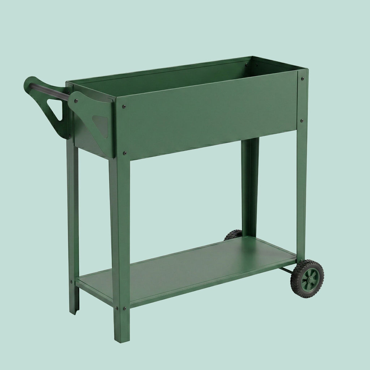 Raised Garden Bed Planter With Wheels And Storage Shelf