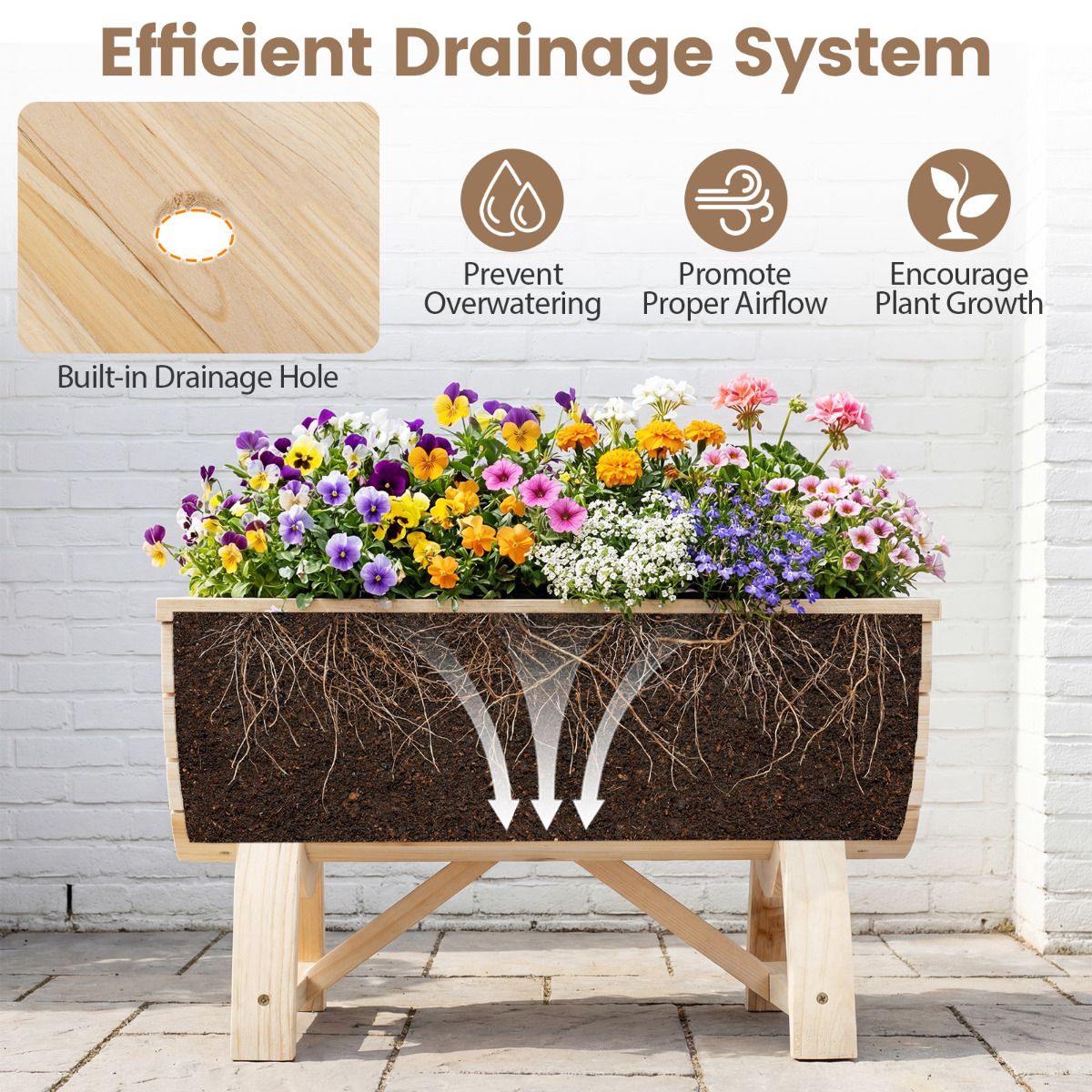 Raised Garden Bed Planters, Set of 2, Fir Wood, Drainage