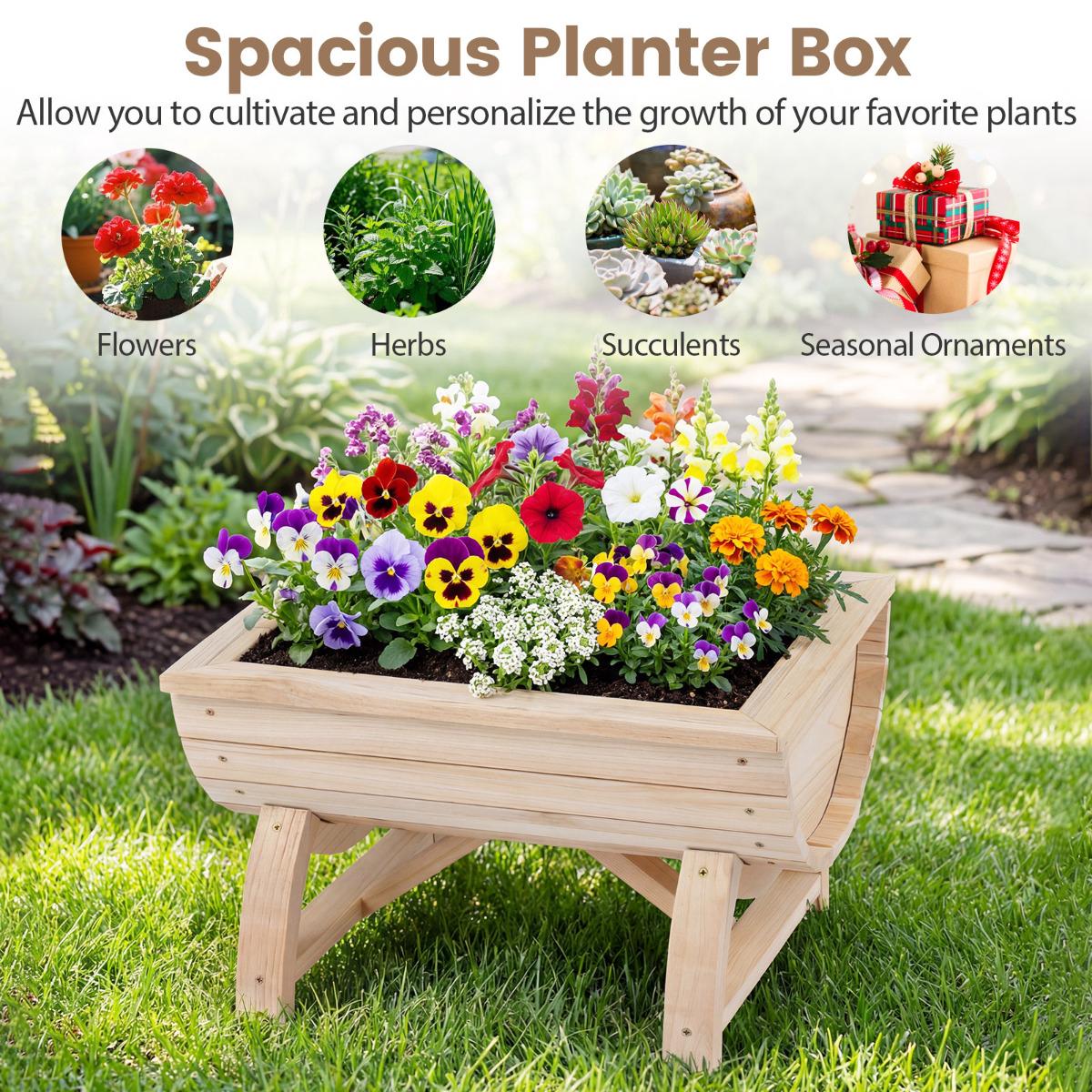 Raised Garden Bed Planters, Set of 2, Fir Wood, Drainage