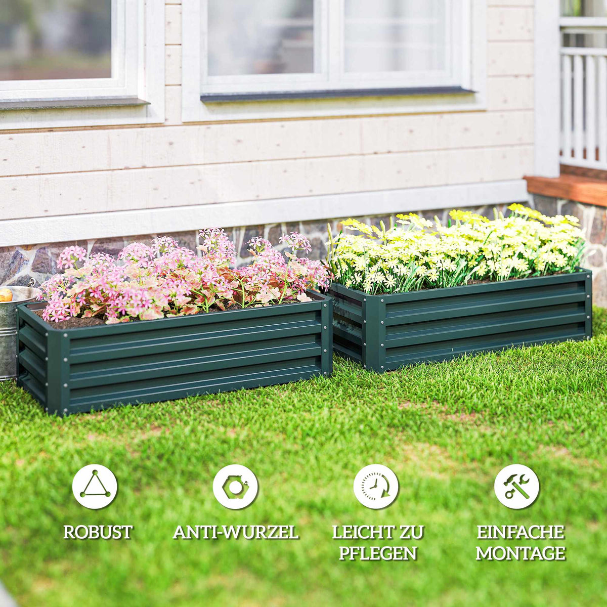Raised Garden Bed Set, Metal, Open Bottom, 110x50x30cm