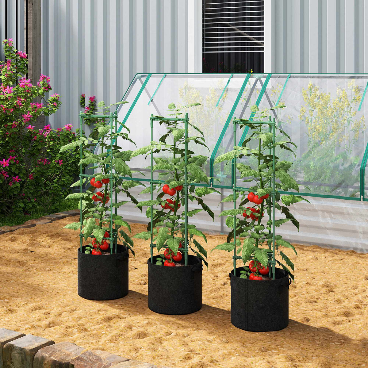 Raised Garden Bed Set with Trellis, 3-Pack, 83.7L, 35x35x120 cm