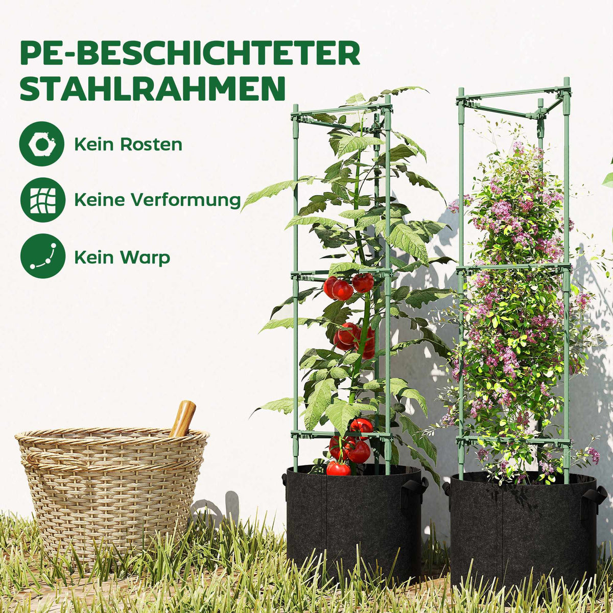 Raised Garden Bed Set with Trellis, 3-Pack, 83.7L, 35x35x120 cm