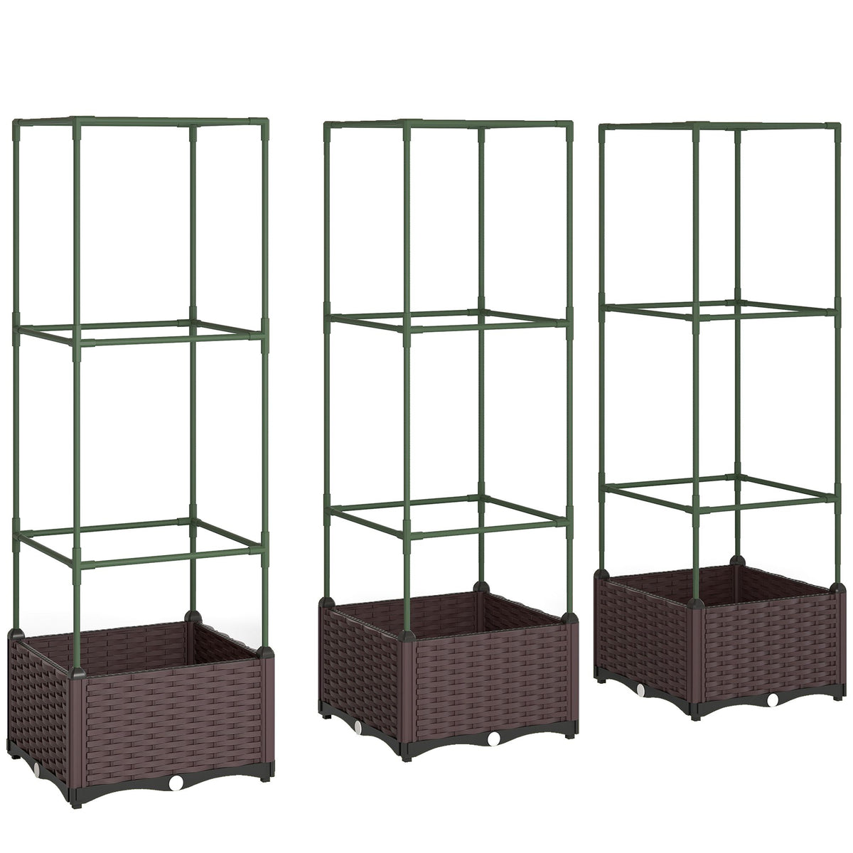 Raised Garden Bed Set with Trellis, 3-Pack, Drainage