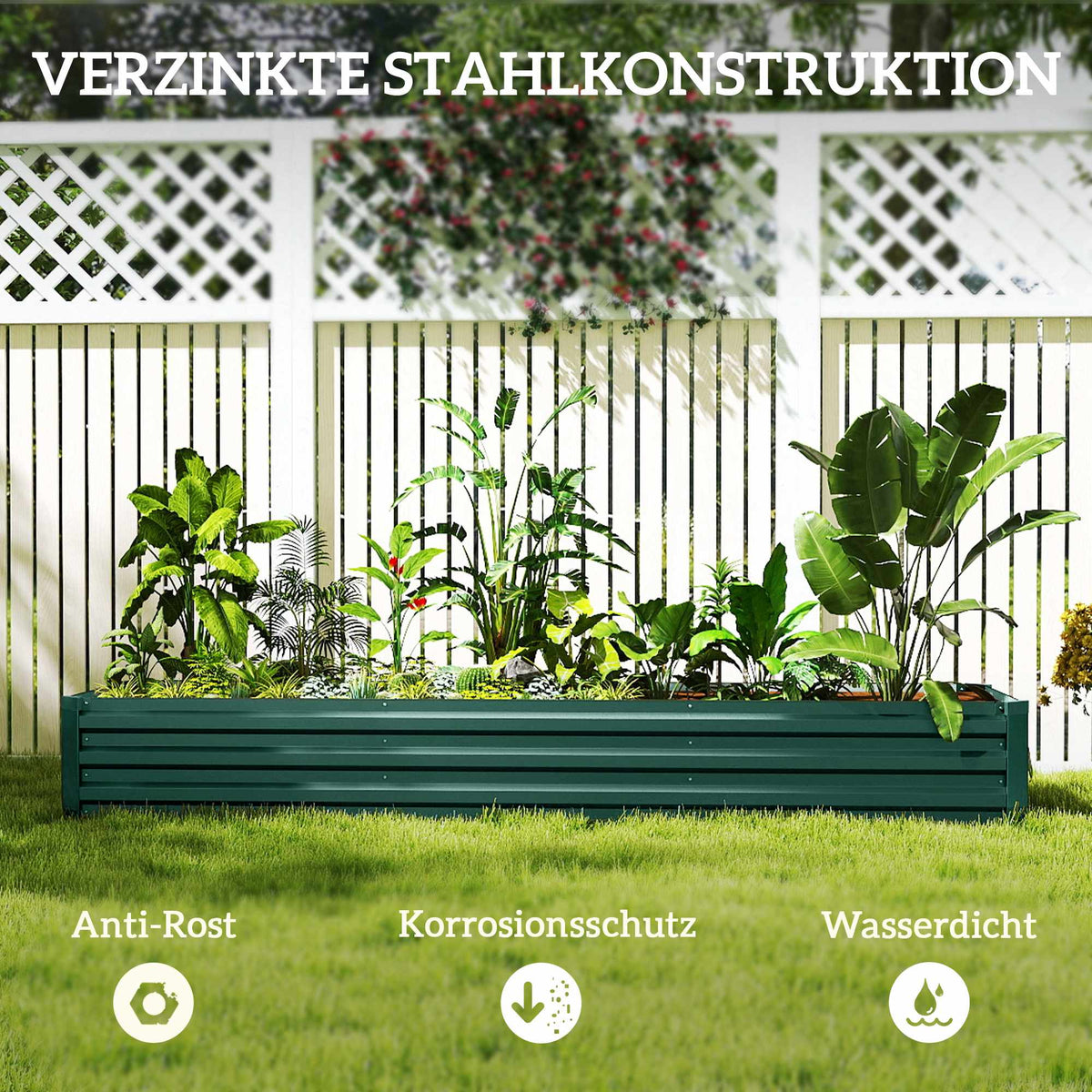Raised Garden Bed, Steel, Open Bottom, 240x60x30 cm