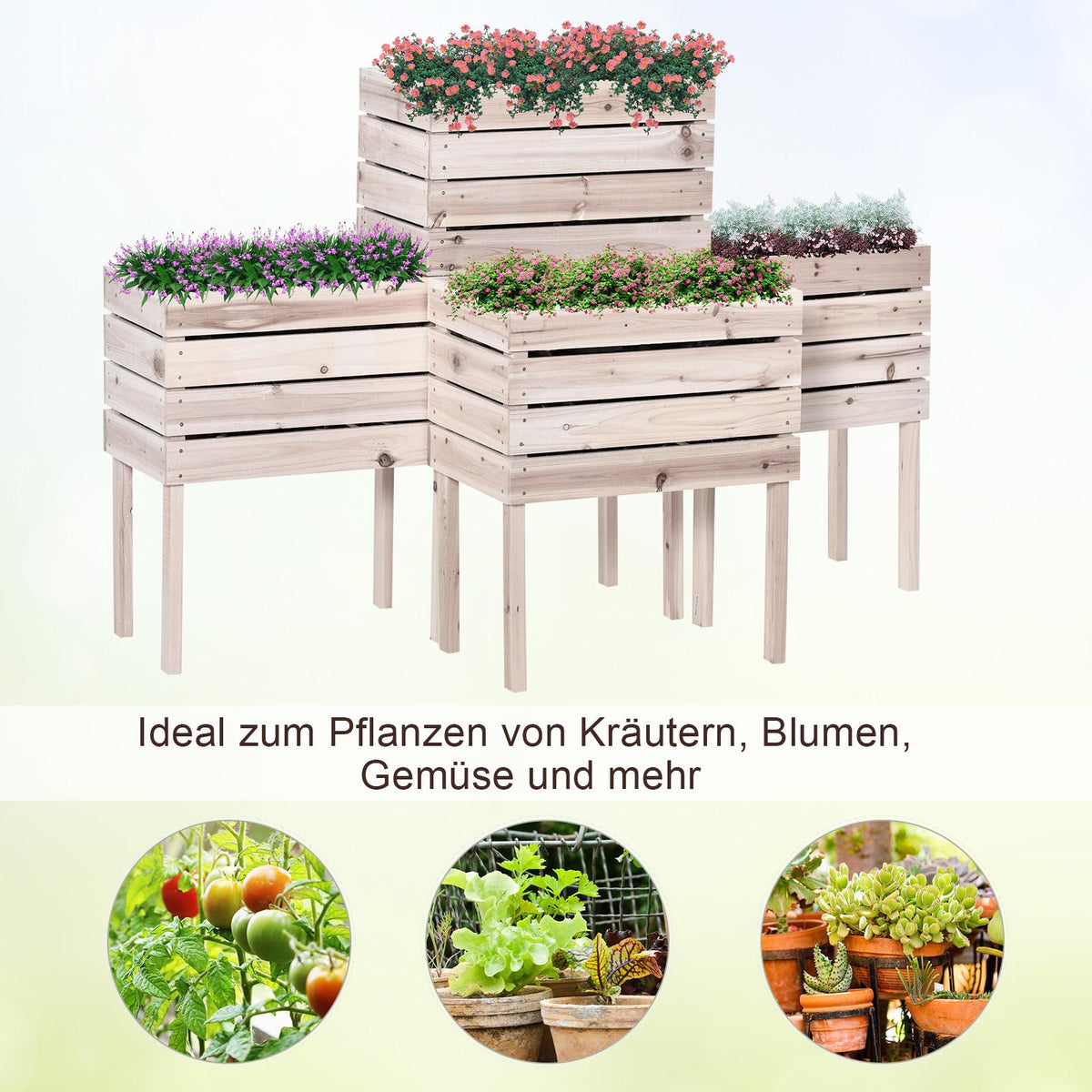 Raised Garden Bed, Weather-Resistant Solid Wood, 50x30x60 cm