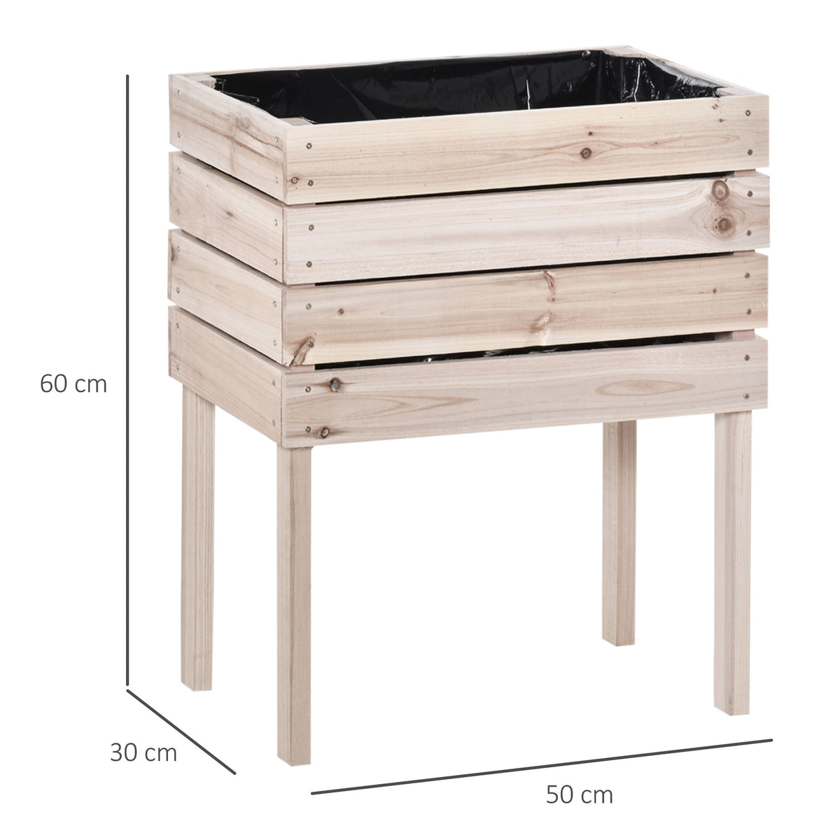 Raised Garden Bed, Weather-Resistant Solid Wood, 50x30x60 cm