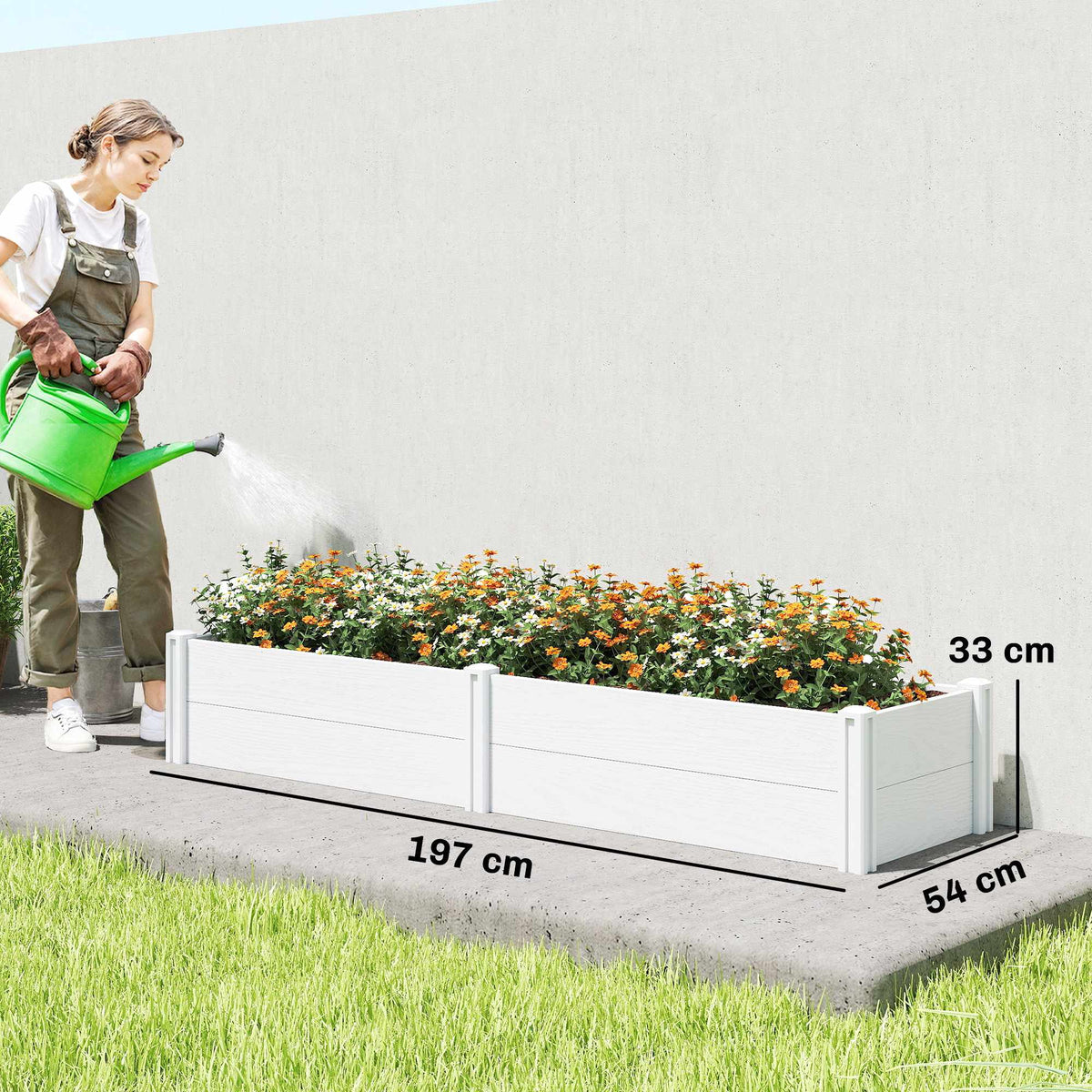 Raised Garden Bed, White Vinyl, 197 x 54 x 33 cm, Easy DIY Assembly