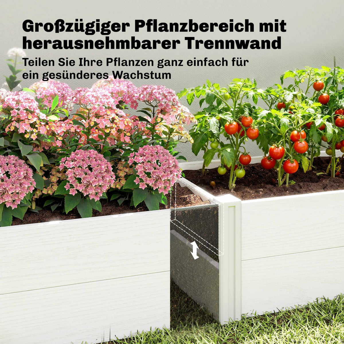Raised Garden Bed, White Vinyl, 197 x 54 x 33 cm, Easy DIY Assembly