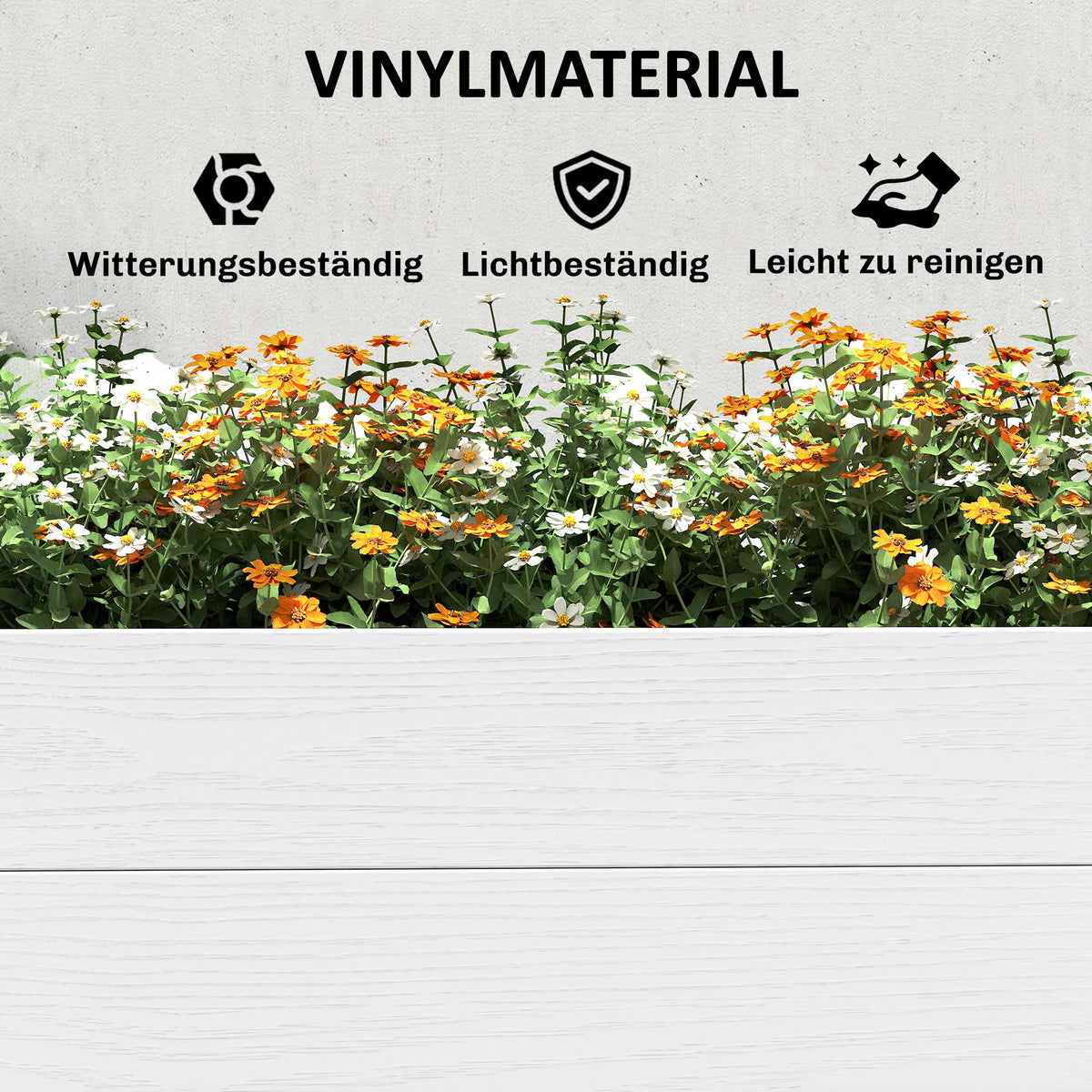 Raised Garden Bed, White Vinyl, 197 x 54 x 33 cm, Easy DIY Assembly