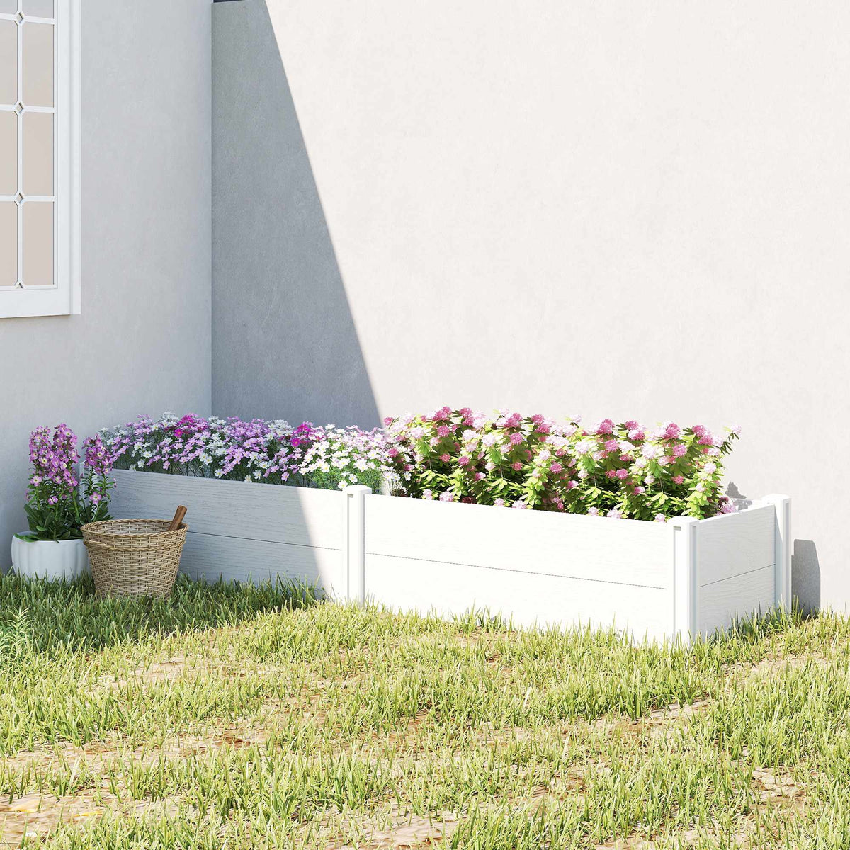 Raised Garden Bed, White Vinyl, 197 x 54 x 33 cm, Easy DIY Assembly
