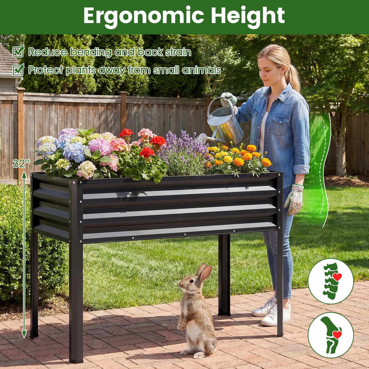 Raised Garden Bed With Legs, Metal Elevated Planter, Black