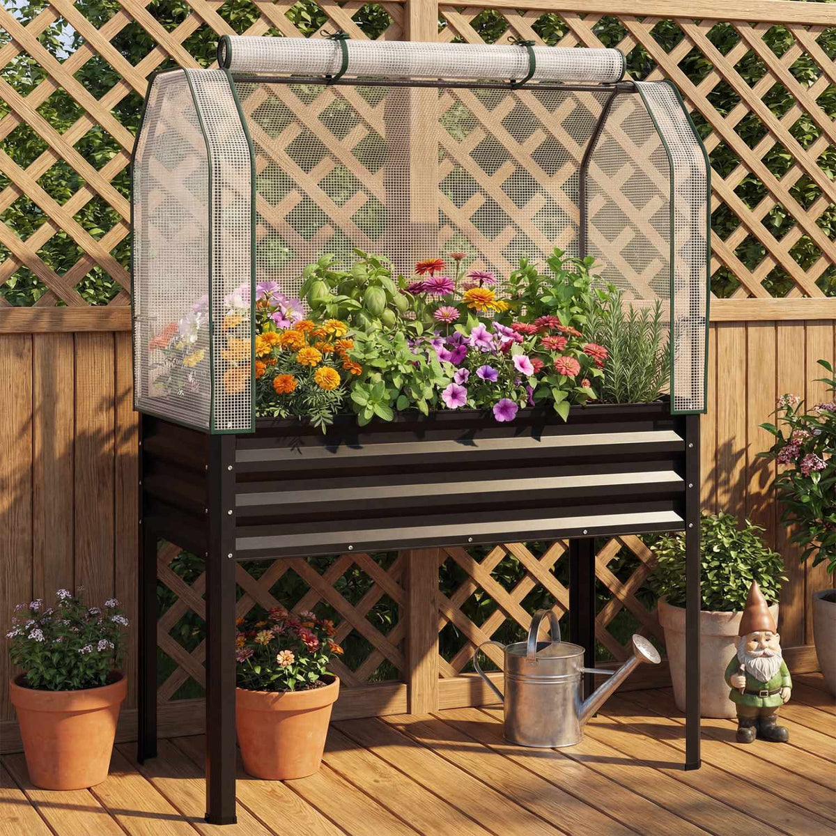Raised Garden Bed With Legs and Greenhouse Cover, 44x22