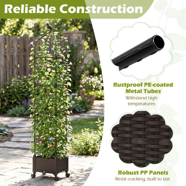 Raised Garden Bed With Obelisk Trellis, Self-Watering