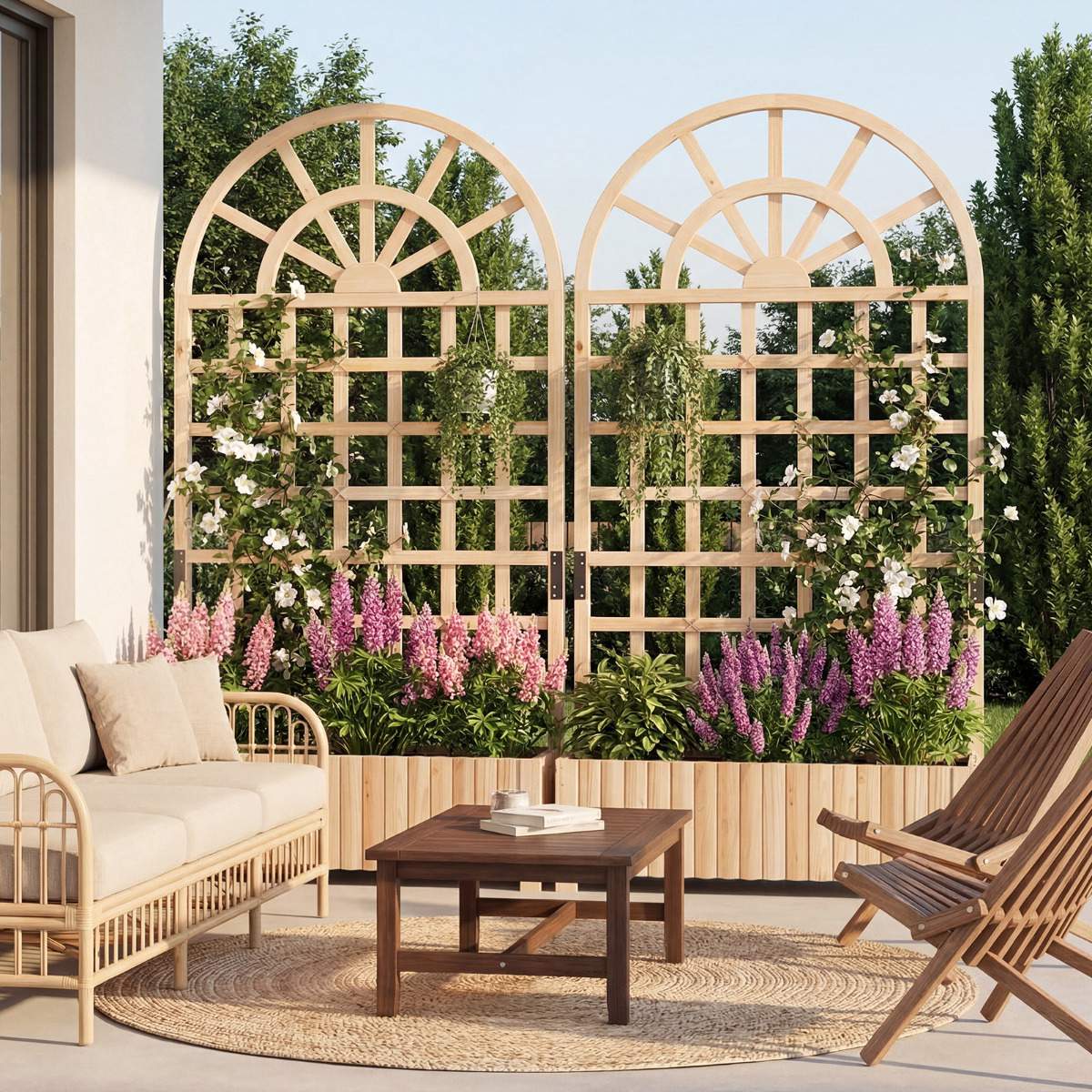 Raised Garden Bed With Trellis, 71 in Fir Wood Planter