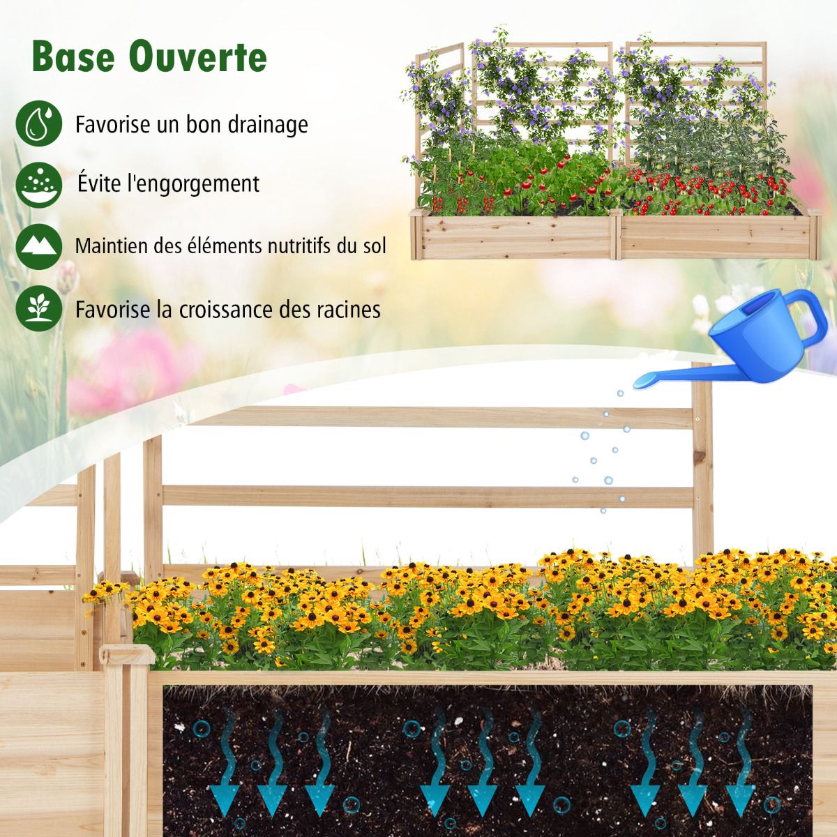 Raised Garden Bed With Trellis, Fir Wood, 222x114x110 cm